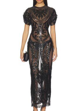 Norma Kamali Black Cap Sleeve Long Dress, XS